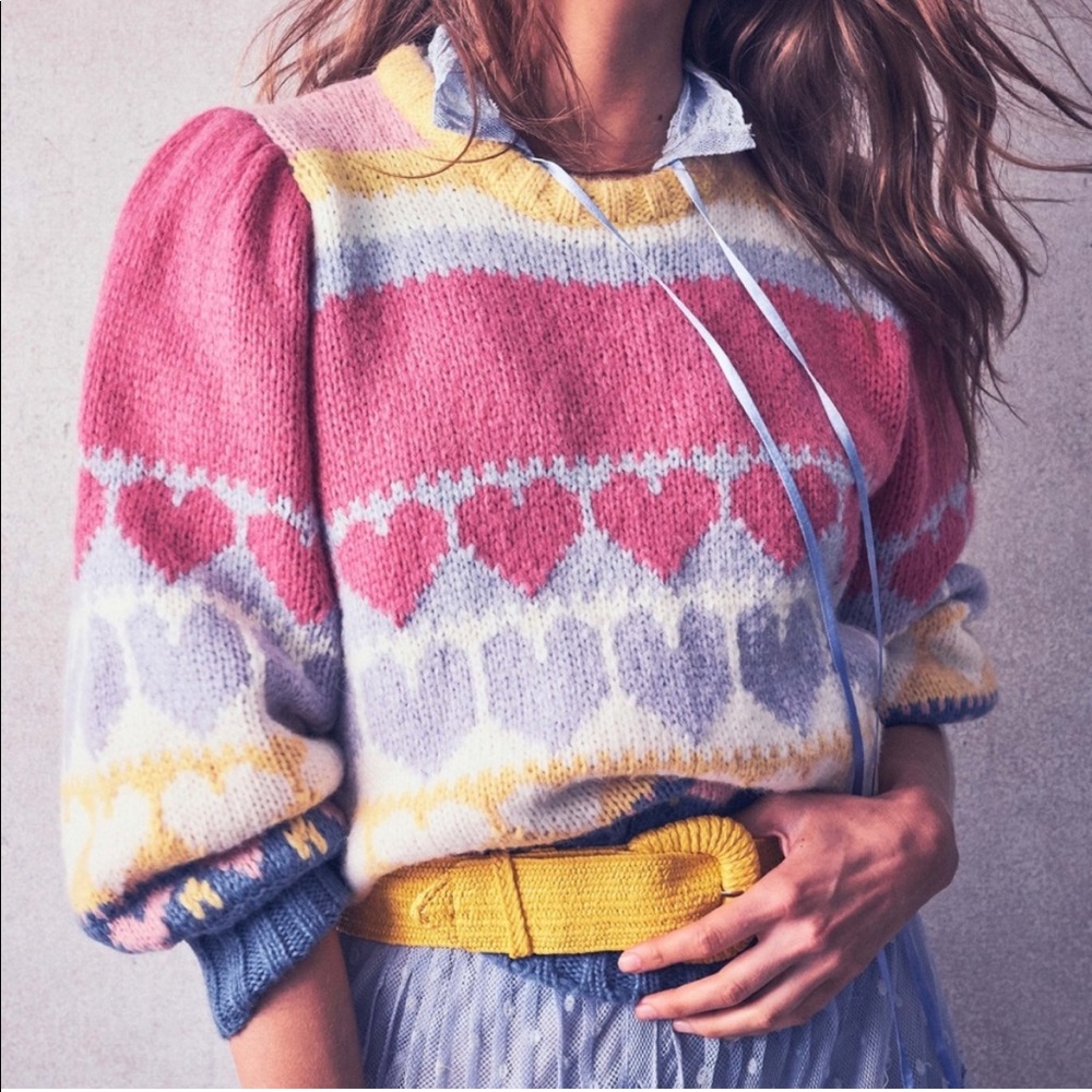 LoveShackFancy shirelle Alpaca wool heart chunky. Knit sweater
